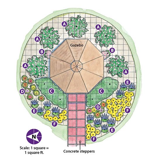 a garden plan with an umbrella in the center and instructions on how to plant it