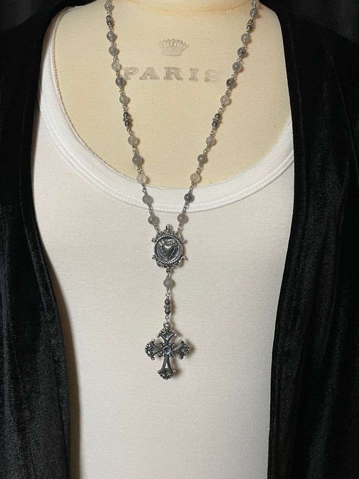 Spiritual Beaded Cross Pendant Jewelry, Cross-shaped Faceted Beads For Jewelry Making, Spiritual Cross Necklace With Beaded Chain, Spiritual Lariat Jewelry With Beaded Chain, Spiritual Beaded Lariat Chain Jewelry, Bohemian Adjustable Crucifix Jewelry, Spiritual Crucifix Jewelry With Faceted Beads, Spiritual Lariat Jewelry With Faceted Beads, Spiritual Lariat Necklace With Faceted Beads