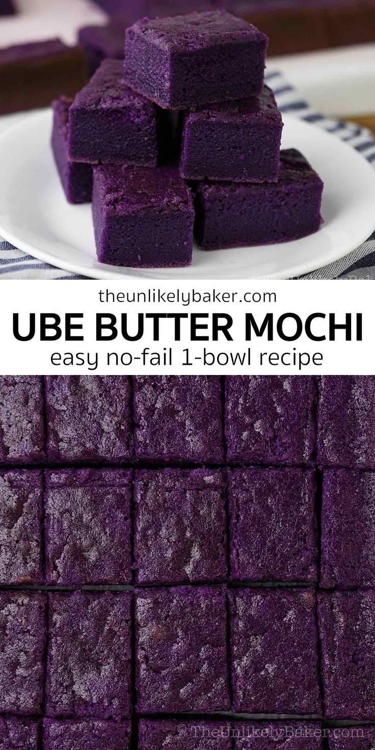 purple butter mochillos stacked on top of each other with text overlay