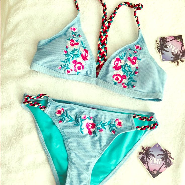 Nwt And With Hygienic Plastic Cover For Fitting Still Attached! Ymi Swimwear Bikini Set Cerulean Blue With Pretty Floral Design Accent And Braided Strap. Size M. Please See Photo For Product Details. Msrp$30 Each Piece Turquoise Swimwear For Spring Poolside, Turquoise Swimwear For Spring Beach Party, Turquoise Swimwear For Beach Party In Spring, Beachy Turquoise Swimwear For Spring, Light Blue Swimwear For Spring Beach Party, Turquoise Swimwear For Spring Beach Outing, Turquoise Swimwear For Spring Beach Occasion, Turquoise Swimwear For Beach In Spring, Light Blue Triangle Top Swimwear For Spring