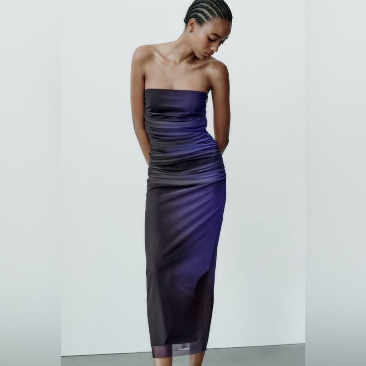 Strapless Midi Dress With Straight Neckline. Ruched Fabric. Interior Lining. Hidden In-Seam Zip Closure. 9097/471 Outer Shell 94% Polyester 6% Elastane Lining 100% Polyester New To Poshmark? Get $10 Off For Signing Up. Use Code: Zjay At Sign Up. Purple Ruched Midi Dress, Purple Strapless Midi Dress For Evening, Purple Strapless Midi Dress For Night Out, Chic Purple Strapless Midi Dress, Strapless Purple Midi Dress For Cocktail, Purple Strapless Midi Dress For Date Night, Strapless Purple Midi Dress For Date Night, Purple Fitted Strapless Midi Dress, Chic Fitted Purple Strapless Dress