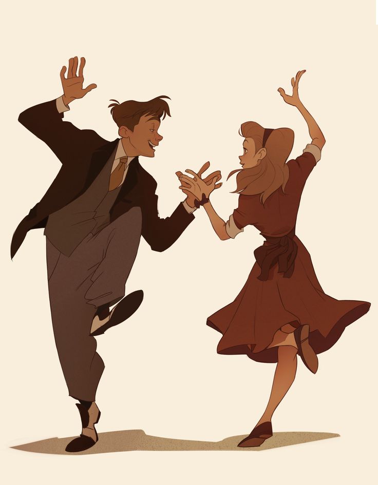 a man and woman dancing together in an artistic fashions drawing style, on a white background