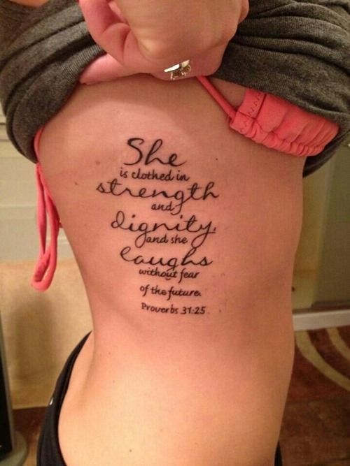 the back of a woman's stomach with words written on it, and an image of