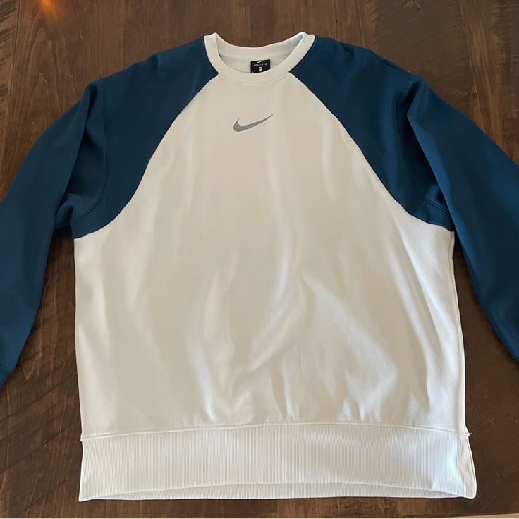 Brand New Without Tags! Took Tags Off With Intent To Wear But Just Never Did! Any Questions Please Ask Smoke Free Home White Nike Crew Top, Nike White Crew Top, Nike White Crew Neck Sweatshirt, White Nike Crew Neck Sweatshirt, Nike White Sweatshirt With Ribbed Cuffs, White Nike Sweatshirt With Ribbed Cuffs, White Sports T-shirt With Ribbed Cuffs, Nike Blue Crew Tops, Nike White Relaxed Fit Sweatshirt