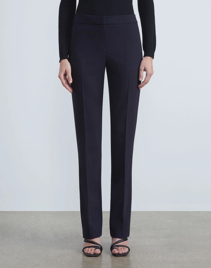 Double Face Wool Barrow Pant | Lafayette 148 New York Elegant Tailored Straight Bottoms, Elegant Straight Pants For Formal Occasions, Sleek Straight Silhouette Pants With Pressed Crease, Sleek Straight Pants With Pressed Crease, Elegant Straight Formal Bottoms, Elegant Straight Bottoms For Formal Occasions, Luxury Straight Leg Pantsuit For Work, Elegant Straight Pants For Work, Fitted Straight Bottoms For Workwear