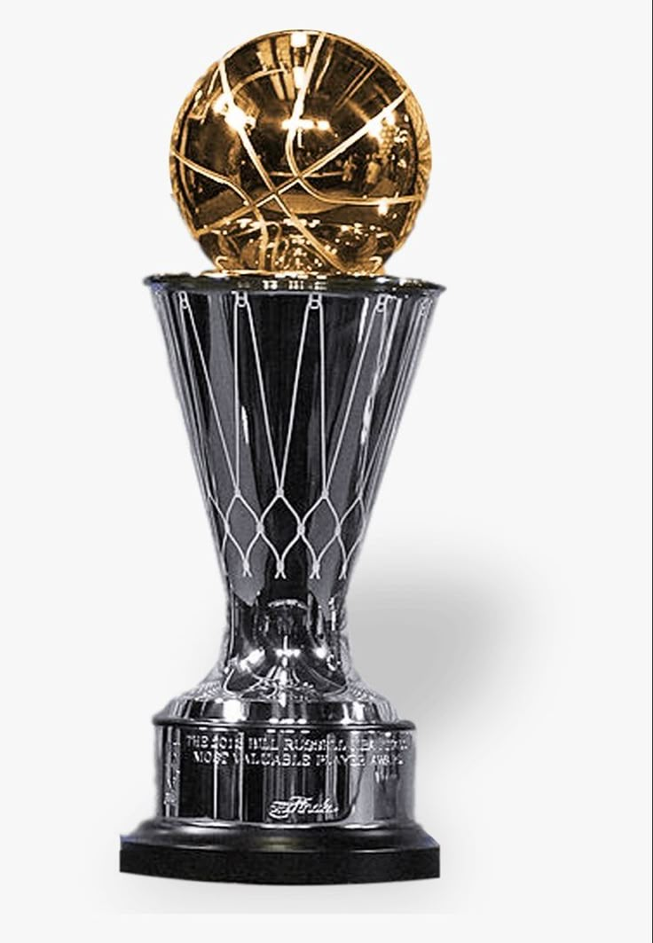 the golden basketball trophy is on top of a black base and it's in front of a white background