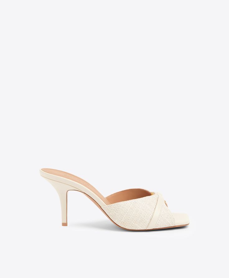 Patricia's square toe silhouette exudes timeless elegance. Crafted from cream jute, this sandal is the perfect choice for summery occasions. It sits upon a 70mm heel and has a flattering open toe. An eye-catching ring detail decorates this style, held in place by our signature nappa straps. Colour: Cream Material:... Elegant Sandals, Malone Souliers, Heeled Sandal, Leather Style, Footwear Design Women, Designer Sandals, Uk Fashion, Sandal Fashion, Heeled Sandals