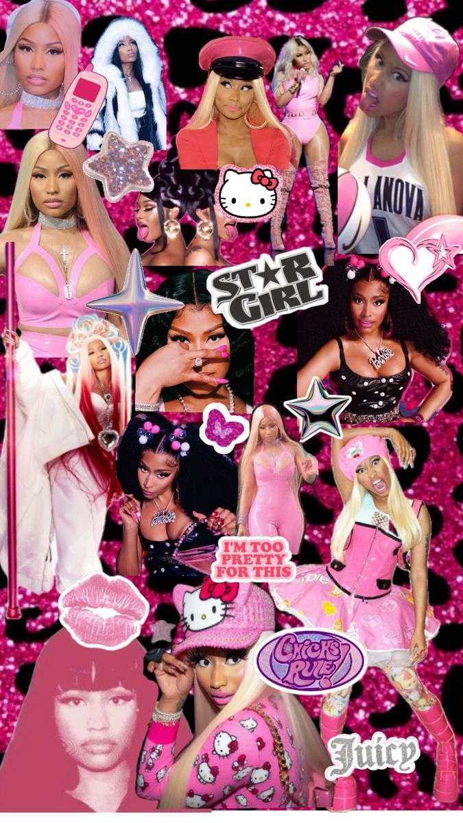 barbie dolls collage in pink and black with the caption's name on it