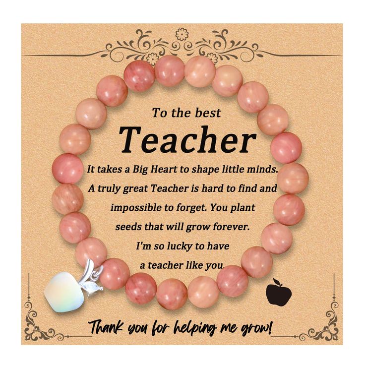 a pink beaded bracelet that says to the best teacher