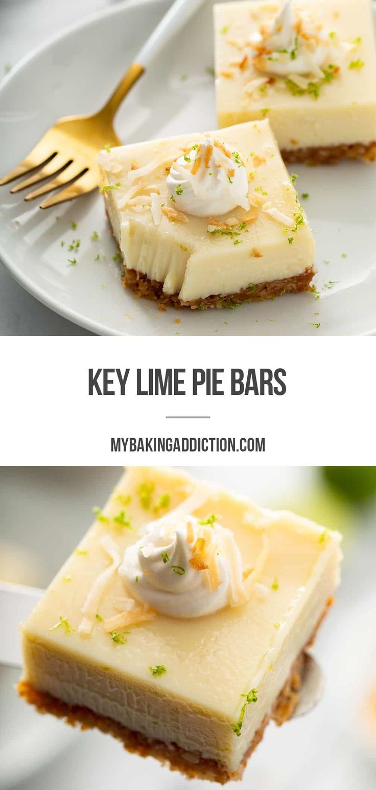 key lime pie bars with whipped cream on top