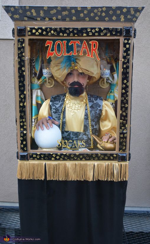 a cardboard box with a man dressed as zolttar