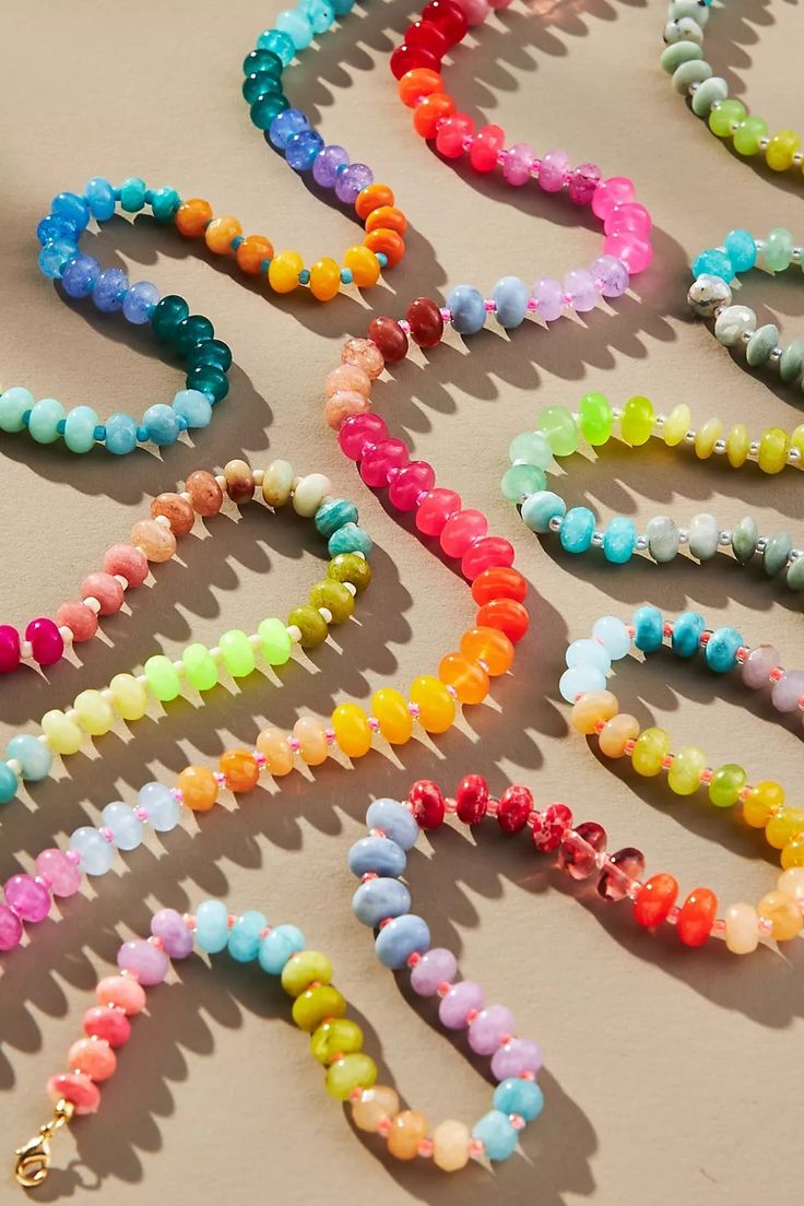 Rainbow Stone Necklace | Anthropologie Affordable Colorful Beaded Necklaces With Large Beads, Casual Cheap Beaded Necklaces With Colorful Beads, Fun Summer Beaded Necklaces, Rainbow Stone, Rainbow Necklace, Beaded Jewelry Designs, Rainbow Beads, Semi Precious Beads, Colorful Jewelry