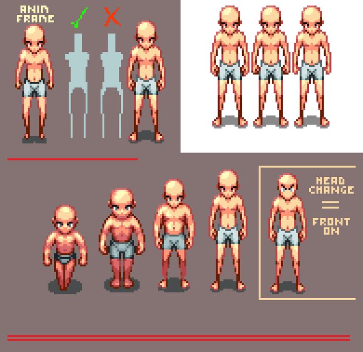 an old - school video game character's body and chest are shown in different poses