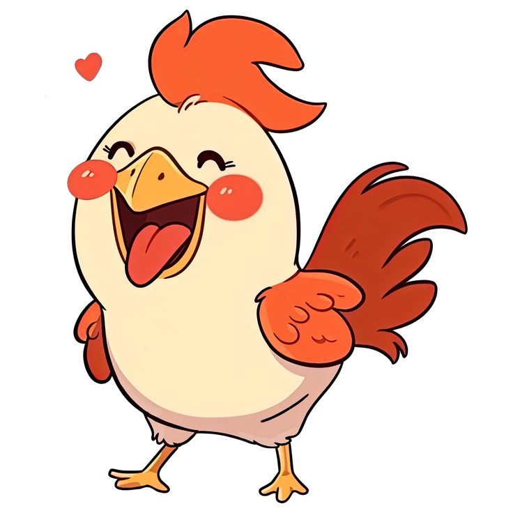 a cartoon chicken with red hair and an orange beak