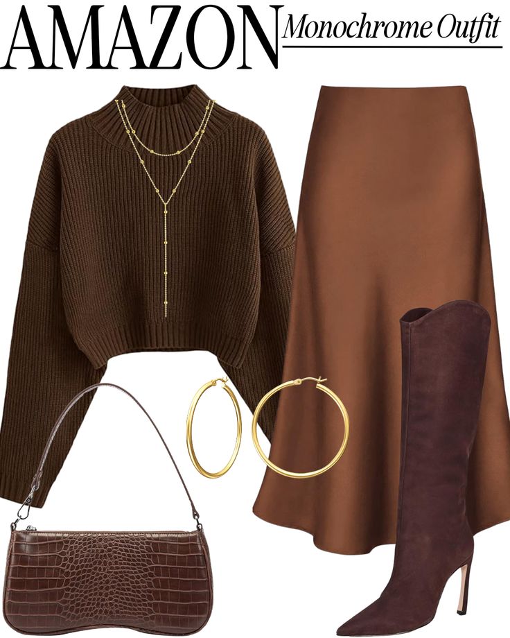 Sweater And Skirt, Design Moda, Monochrome Outfit, Everyday Fashion Outfits, Brown Outfit, Classy Work Outfits, Modest Fashion Outfits, Looks Chic, Fall Fashion Outfits