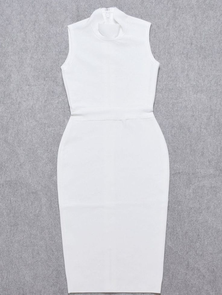 Elaine Sleeveless Bodycon Midi Dress - Fashion Pov Solid Color High Stretch Sleeveless Dress, Chic Sleeveless Elastane Bandage Dress, Chic Sleeveless Bandage Dress, Sleeveless Elastane Bodycon Bandage Dress, White Stretch Midi Length Bodycon Dress, White Stretch Midi Bodycon Dress, White Stretch Bodycon Midi Dress, Sleeveless Elastane Bandage Dress, Sleeveless White Fitted Bodycon Dress