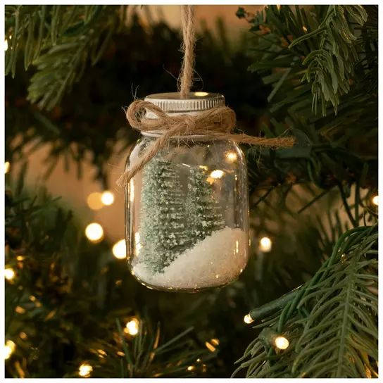 a christmas ornament hanging from a tree