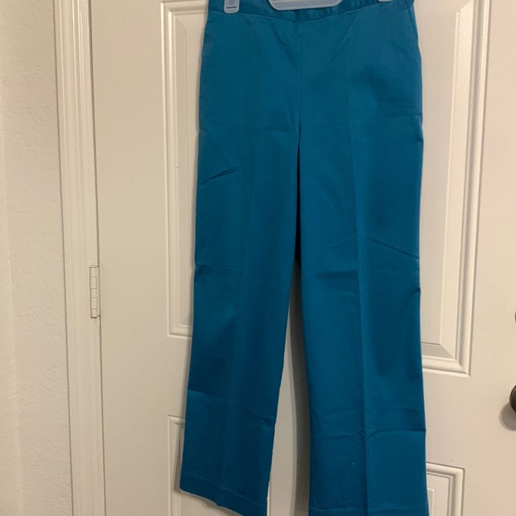 Comfy Casual Pants Greenish Blue; Front Pockets Length Is 36”; Elastic Waist In Back Only. Make A Reasonable Offer. Blue Full-length Bottoms For Spring, Blue Full-length Pants For Spring, Blue Cotton Wide Leg Pants, Blue Full-length Wide Leg Cotton Pants, Fitted Wide Leg Blue Pants, Casual Blue Full-length Dress Pants, High Waist Blue Capris With Pockets, Blue Fitted Wide Leg Pants, Blue High-waist Capris With Pockets