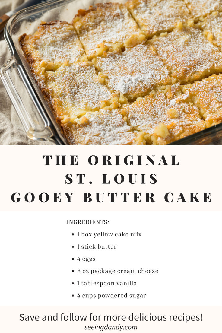 the original st louis gooey butter cake recipe is shown with instructions for how to make it