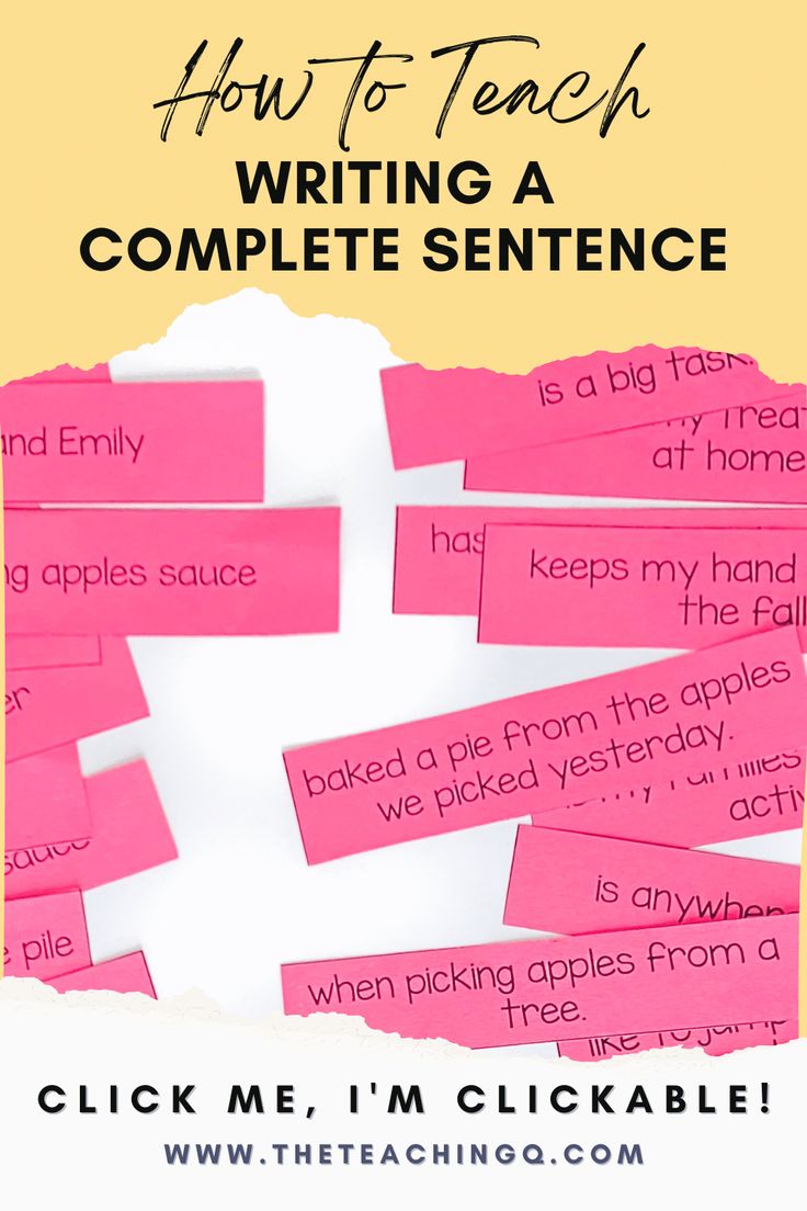 pink sticky notes with the words how to teach writing a complete sentence