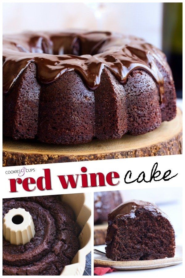 red wine cake with chocolate frosting on top