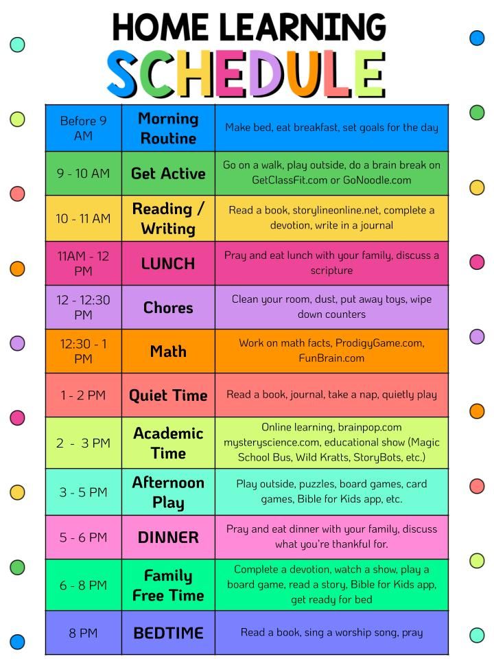 a poster with the words home learning schedule