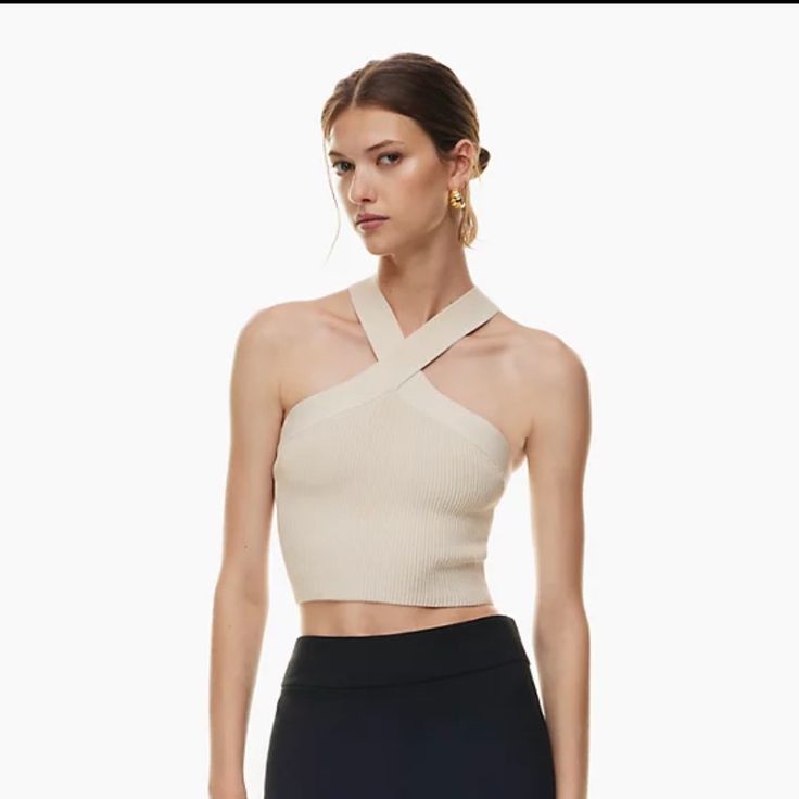 Brand New With Tags Xs Matte Pearl Elegant Bandage-style Tops For Spring, Elegant Bandage Tops For Spring, Elegant Spring Bandage Tops, Sheer Embroidered Top, Black Lace Tank Top, Puff Sleeve Crop Top, Aritzia Babaton, Cropped Tube Top, Neck Crop Top