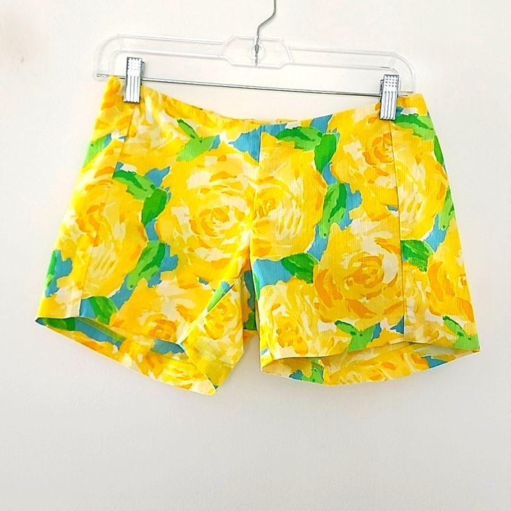 Brand: Lilly Pulitzer Style: Deenie Shorts Size: 00 Color/Pattern: Sunglow Yellow Flower Pattern Features: Zipper & Button Back Closure, Sleek Cut/ Design Made Of: 100% Cotton Condition: Perfect, Never Worn Condition Non-Smoking Home. Yellow Floral Print Beach Shorts, Yellow Floral Print Shorts, Stretch Yellow Shorts For Beach Season, Summer Floral Print Yellow Bottoms, Yellow Floral Print Summer Bottoms, Yellow Stretch Shorts For Vacation, Fitted Yellow Summer Bottoms, Fitted Yellow Shorts For Spring, Yellow Beachwear Shorts For Spring