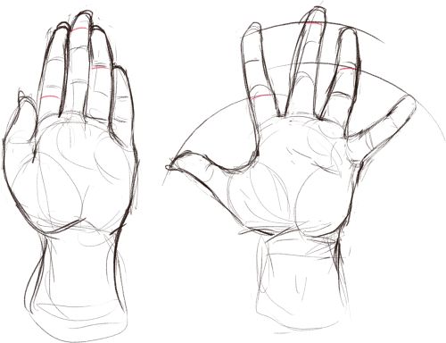 the hands are drawn in two different ways