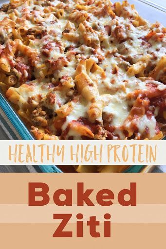 baked ziti with meat and cheese in a casserole dish