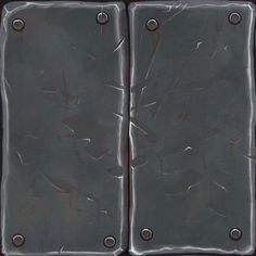 two metal plates with rivets on them are sitting side by side against a black background