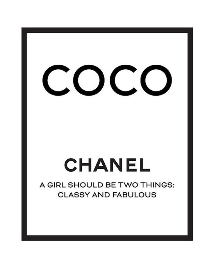 the coco chanel logo is shown in black and white, with text that says coco