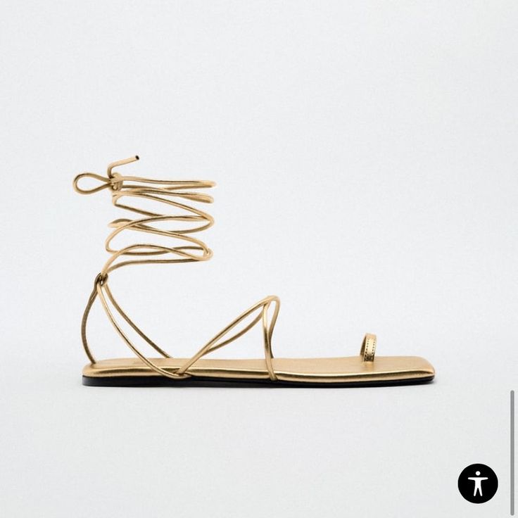 Brand New. Size 41(10) Chic Strappy Sandals For Beach Season, Chic Open Toe Lace-up Sandals For Beach Season, Chic Lace-up Sandals For Beach, Chic Flat Heel Lace-up Sandals For Beach, Chic Lace-up Flat Heel Sandals For Beach, Gold Toe Post Sandals For Spring, Gold Flat Heel Sandals For Spring, Chic Toe Post Lace-up Sandals For Summer, Chic Gold Sandals For Summer