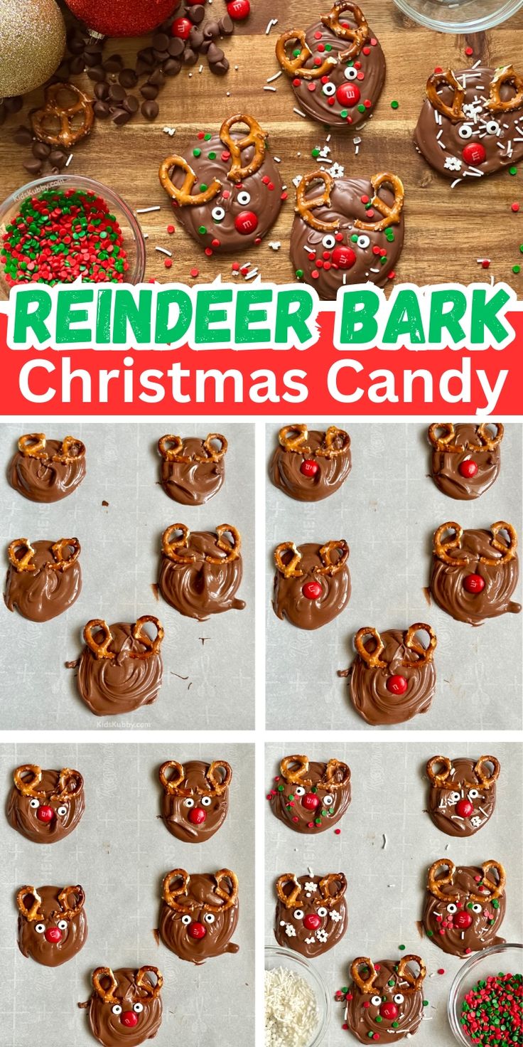 reindeer bark christmas candy cookies on a baking sheet and then decorated to look like bears