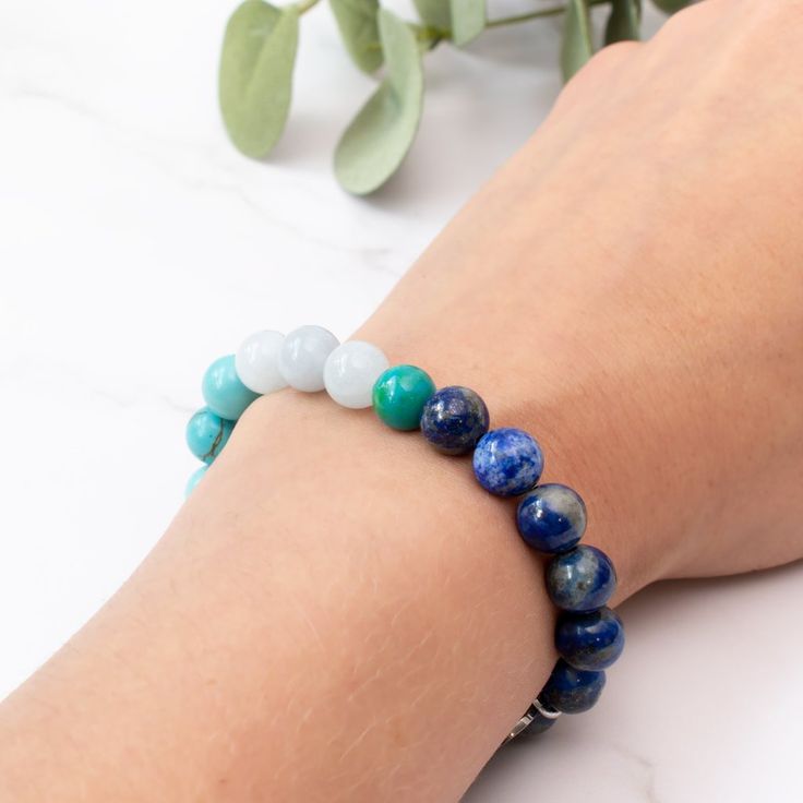 Blue Natural Stones Friendship Bracelets, Blue Natural Stones Bracelets For Friendship, Blue Gemstone Beaded Bracelets For Friendship, Blue Natural Stone Bracelets For Friendship, Everyday Blue Amazonite Bracelets, Everyday Blue Gemstone Beads Stretch Bracelet, Everyday Blue Stretch Bracelet With Gemstone Beads, Blue Gemstone Beads Bracelets For Friendship, Blue Amazonite Gemstone Beaded Bracelets