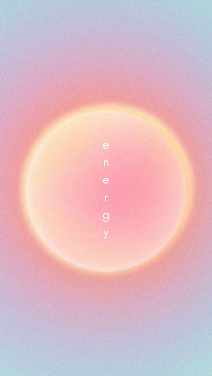 the words energy are written in an orange and pink circle on a pastel blue background