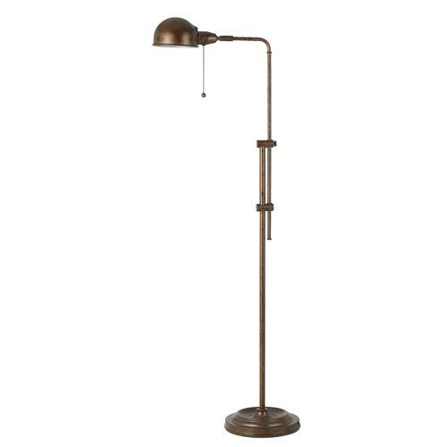 a floor lamp with a metal base and an adjustable arm