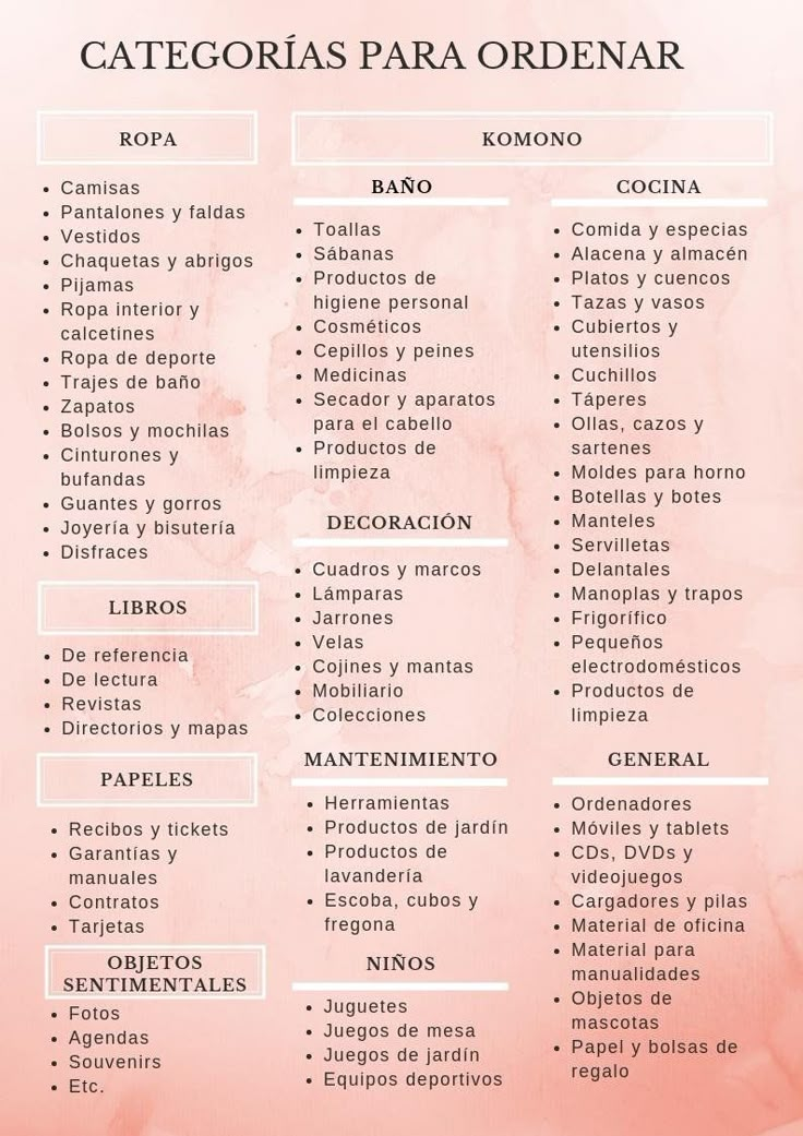 a pink poster with the words categorias para ordenar on it