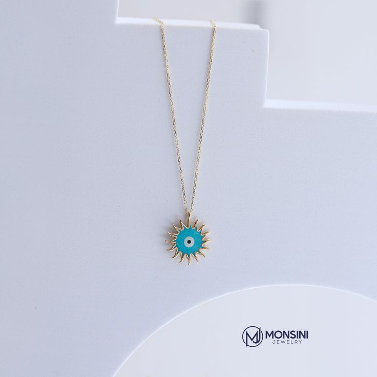 14K Real Gold Mini Sun Turquoise Enamel Pendant Minimal Design Dainty Necklace Brilliant Surface Gift for Women Valentine's Day Birthdays ❤❤【Materials & Specifications】❤❤ ❤【All of our products are 585 14K Original Gold】 Pendant Width:1.5cm (0.59in) Pendant Length:1.5cm (0.59in) ❤【Available in 4 different chain lengths】 42 cm (16.5 in) 44 cm (17.3 in) 46 cm (18.1 in) 48 cm (18.8 in) ❤❤Good Vibes Only❤❤ Every day has something to celebrate. wear your necklace as a reminder to smile, stay posit Fine Jewelry In 14k Gold With Turquoise, 14k Gold Turquoise Fine Jewelry, Turquoise 14k Gold Fine Jewelry, Blue Tarnish-resistant Jewelry For Anniversary, Turquoise Round Jewelry For May Birthstone, Turquoise Round Gold-plated Jewelry, Turquoise Gold-plated Round Jewelry, Blue Round Pendant Jewelry For May Birthstone, Blue Birthstone Jewelry In Gold Plated