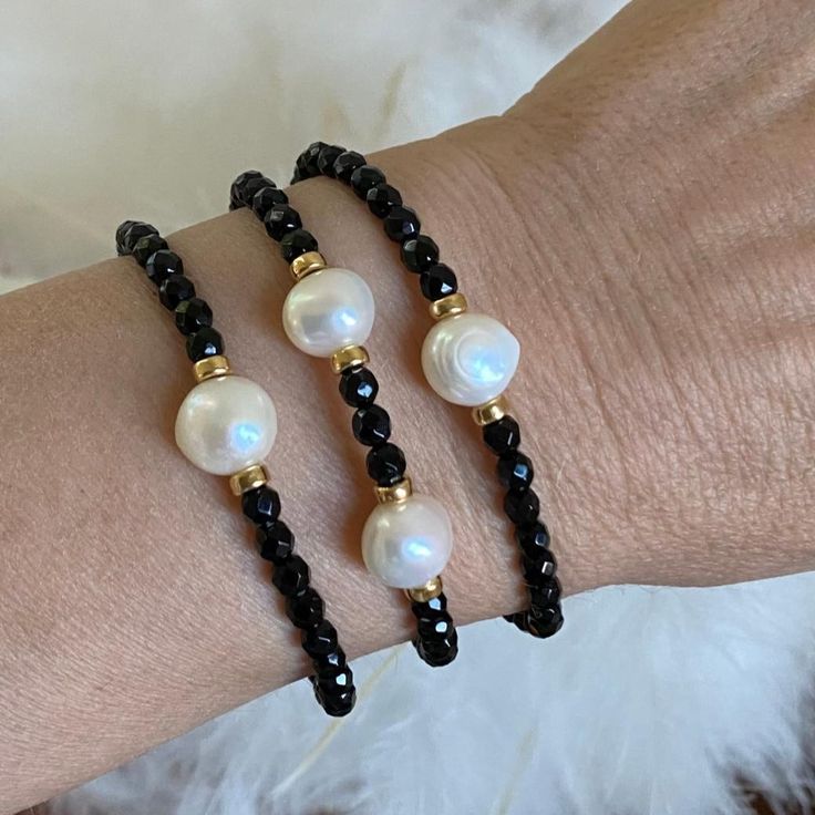 BLACK SPINEL PEARL SET - LARA – POSHMIRA Diy Beaded Rings, Psychic Protection, Sacral Chakra, Protection Stones, Handmade Jewelry Diy, Solar Plexus, Pearl Set, Black Spinel, Root Chakra