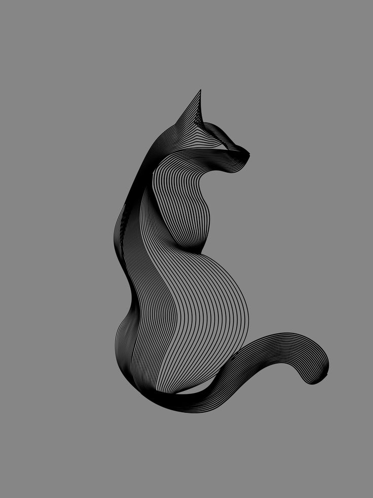 a black and white image of a cat with wavy lines on it's tail