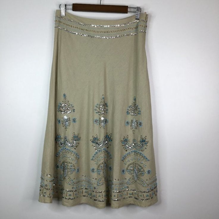 Approximate Measurements: Waist- 15" Length- 31" Very Good Condition Embellished Long Skirt For Spring, Bohemian Embellished Skirt For Spring, Spring Bohemian Embellished Skirt, Fitted Beaded Skirt For Spring, Spring Beaded Fitted Skirt, Spring Bohemian Skirt With Sequins, Spring Fitted Beaded Bottoms, Fitted Beaded Bottoms For Spring, Spring Beaded Fitted Bottoms