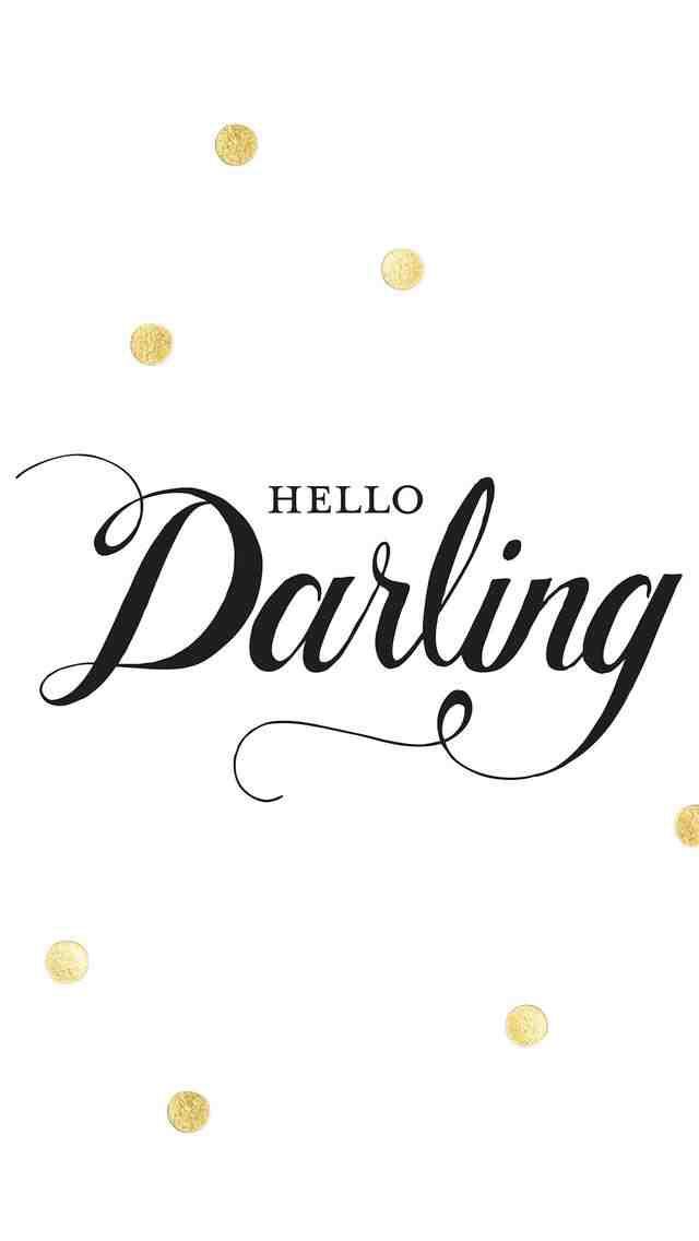 the words hello darling are written in black and gold dots on a white background