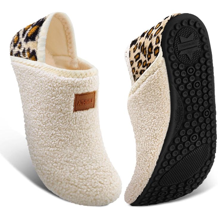 PRICES MAY VARY. Crafted with teddy and super soft fleece for indulgent softness, Athmile slippers for women men indoor offer a cocoon-like embrace for your feet. Slip them on effortlessly with two versatile options: closed back or step-on design, perfect for indoor and outdoor use. Experience the ultimate with slip-on style and sturdy construction, making womens mens slippers socks perfect for quick errands or lazy weekends at home. Super lightweigt, barefoot slippers feel and flexible just like socks, providing you great comfortable and freedom feeling. Athmile cozy house slippers for woman own soft rubber sole with a non-slip textured outsole for good traction on tile and hardwood floors, ensuring your feet feel pampered without the worry of slipping. The removable and foldable insoles Useful Gifts For Women, Women’s Slippers, Cheap Amazon Finds Under $5, Gifts For Women Who Have Everything, Slippers Womens Flats, Snow Shoes Women, House Slippers Womens, Slippers For Ladies, Leopard Slippers