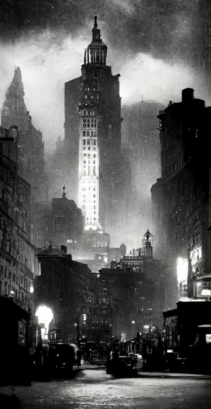 an old black and white photo of the empire building in new york city at night