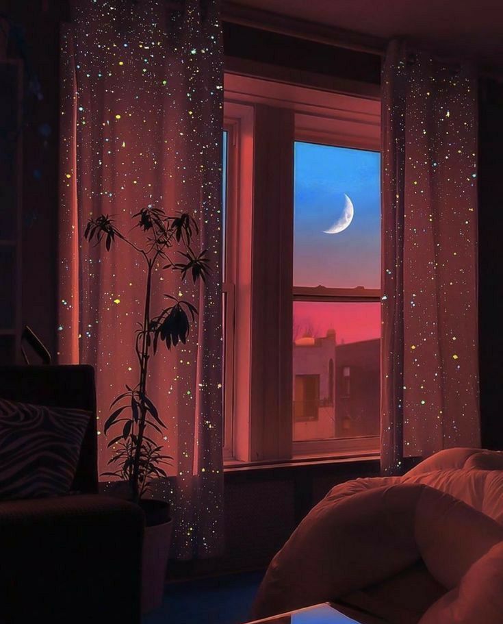 the window is open and there are stars in the sky