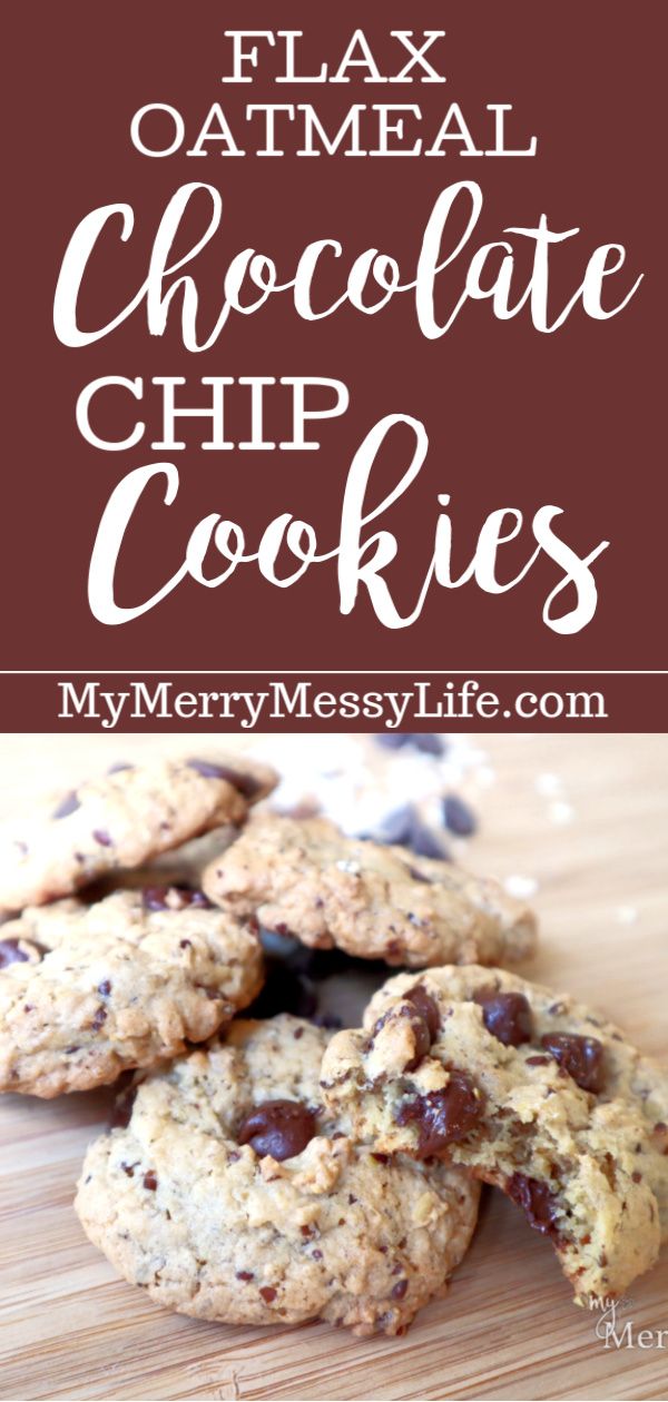 chocolate chip cookies with text overlay that reads, flax oatmeal chocolate chip cookies