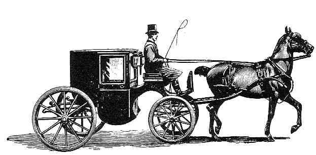 an old fashioned horse drawn carriage with a man in the driver's seat on it