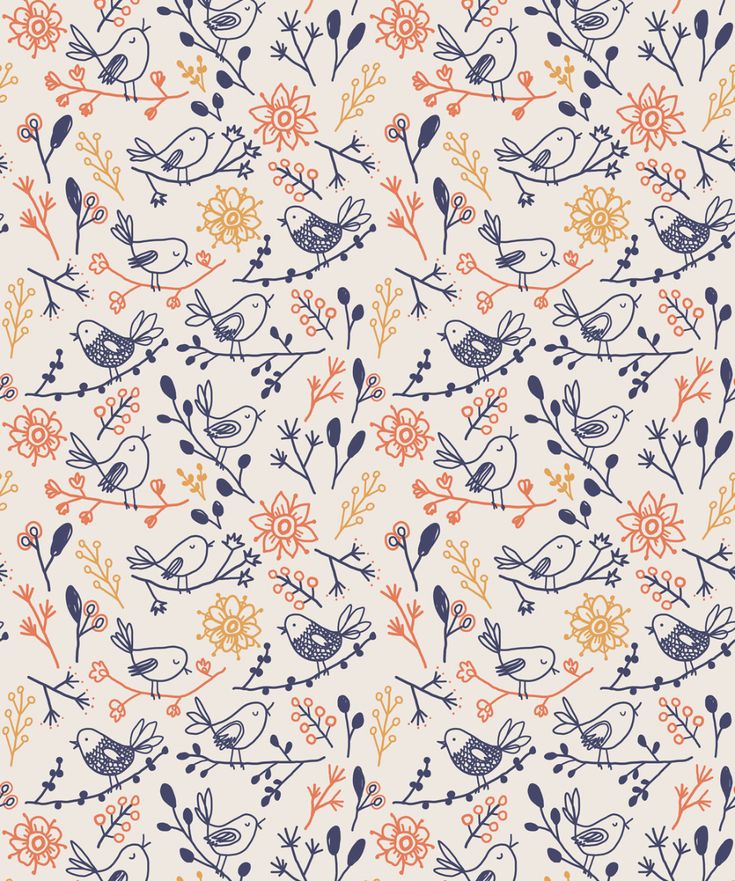 an orange and blue floral pattern with birds on it's back ground, in the middle