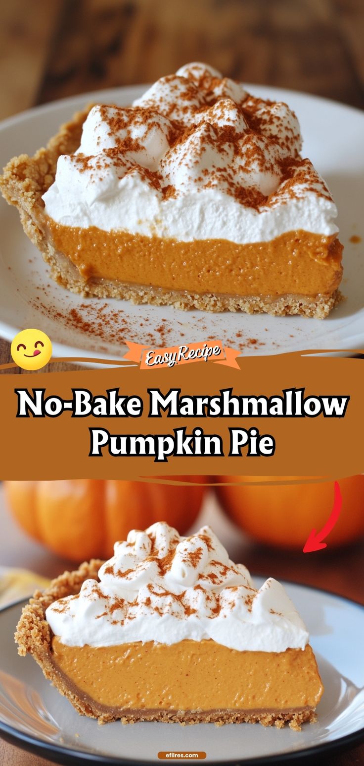 no - bake marshmallow pumpkin pie on a plate